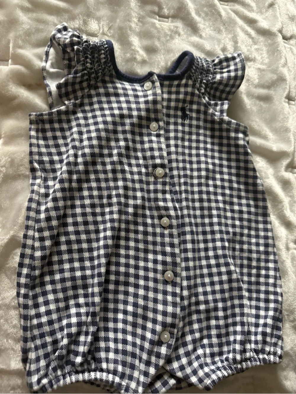 Ralph Lauren- Navy & White Gingham Baby Romper